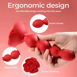 Анальна червона вібро пробка Rose rotating anal beads Boss Series 56-2025 103420 - мініатюра 8