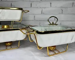 Набір з 3-х мармітів керамічних прямокутних Kitchen з кришкамискла Біло Золотий - мініатюра 5