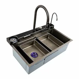 Кухонна мийка 75x45D PVD сіра Platinum Handmade Водоспад, Нержавіюча сталь - мініатюра 8