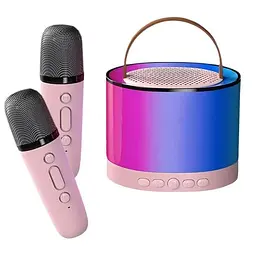 Портативна акумуляторна Bluetooth колонка з LED підсвічуванням TF USB Дитячий караоке та два бездротові мікрофони UKC K52 9657