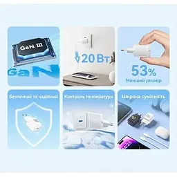 Зарядний пристрій Vention USB-C PD20W GaN black (FEPB0-EU) - мініатюра 3