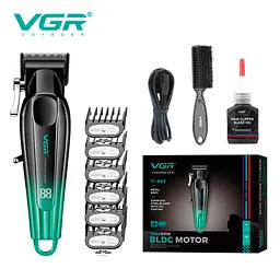 Акумуляторна машинка для стрижки VGR V-662 GREEN, 7000 RPM, 6 насадок, LED-дисплей - мініатюра 2