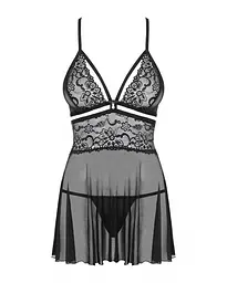 Еротичний мереживний комплект із сіточкою Obsessive 838-BAB-1 babydoll & thong black чорний п L/XL - мініатюра 6