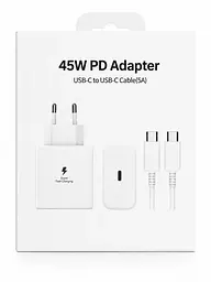 Зарядний пристрій - набір з кабелем для Samsung USB-C PD 45W блок + шнур комплект білий (EP-TA845NWE-HC) - мініатюра 2
