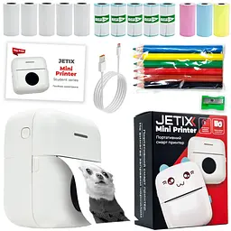 Bluetooth термопринтер JETIX Mini Printer із набором термопаперу та олівців у комплекті