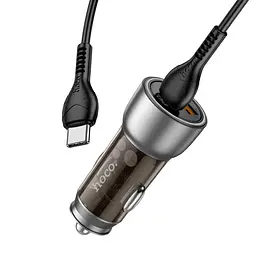 Адаптер автомобільний HOCO Type-C to Type-C cable Sprinter dual port car charger NZ8 синій - мініатюра 3
