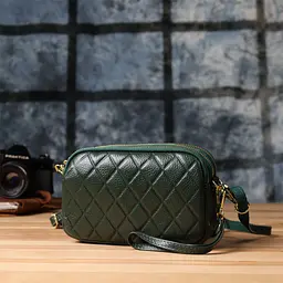 Практична шкіряна сумка на три відділення для жінок Vintage 22893 зелена - мініатюра 9
