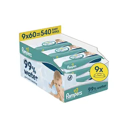 Дитячі вологі серветки Pampers 99 Water 60 шт х 9 пачок (540 шт) (8006530116459)
