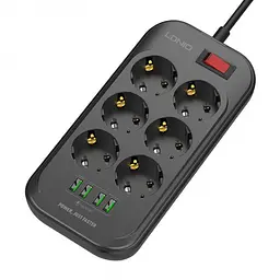 Мережевий фільтр подовжувач 6 розеток з 4 USB 2м із захистом та заземленням чорний LDNIO SE 6403 2500W 10A - мініатюра 2