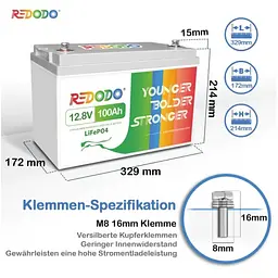 Акумулятор Redodo 1280Wh LiFePO4 (12V 100Ah) - мініатюра 3