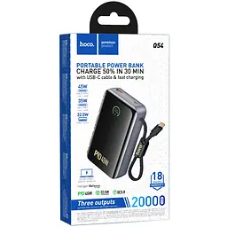 Портативний ЗП Power Bank Hoco Q54 Shine PD45W with cable 20000 mAh Metal gray - мініатюра 2