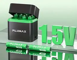 Акумуляторні батареї набір 4AAА+4AA в зарядному боксі 1100mWh Li-Ion 1.5v мізинчикові та 4255mWh Li-Ion 1.5v пальчикові акумулятори із зарядкою кейс Pujimax (4+4)шт - мініатюра 4