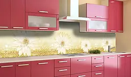 Вініловий кухонний фартух Квіти на піску наклейка для кухні ПВХ Бежевий 60х200 см Happy Pocket Z181678