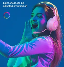Ігрові дротові навушники для ПК та ноутбука Onikuma X-18 з RGB підсвіткою, шумоподавленням та поворотним мікрофоном 360° Рожевий - мініатюра 2