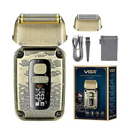 Електробритва VGR V-337, шейвер, подвійне лезо, 2 насадки, триммер, LED display, Box - мініатюра 2