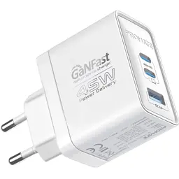 Зарядное устройство Promate powerport-45 2xUSB-C PD + USB-A QC 45W White (powerport-45.white)