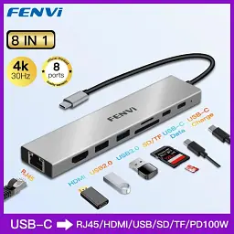 Док-станція Fenvi F-C801H концентратор USB - C Hub 8в1 HDMI USB 3.0 RJ45 CardReader PD (19130) - мініатюра 2