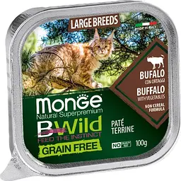 Вологий корм для котів великих порід Monge BWild Grain Free Cat Bufalo паштет із м'ясом буйвола та овочами 100 г