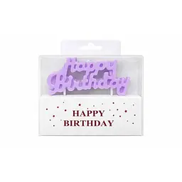 Свічка для торта «Happy Birthday» декоративний напис фіолетова, фігурна святкова свічка, яскравий неоновий декор