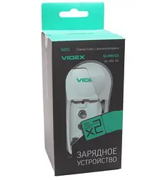 Зарядний пристрій Videx VCH-N201, білий, 2xAA/AAA Ni-MH/Ni-Cd, 1x'Крона', LED індикація, 2 незалежні канали (можливість