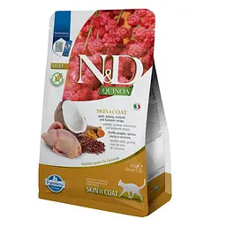 Сухий беззерновий корм Farmina N&D Quinoa Skin&Coat для здоров'я шкіри та шерсті котів, (перепілка, кокос), 300 г
