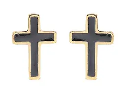Сережки Xuping TTM Stainless Steel 14K пусети "Хрестики з чорною емаллю" (253986)