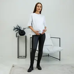 Шкіряні демісезонні легінси для вагітних 3XL (52) Koln Lullababe Чорний