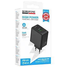 МЗП Borofone BAS16A Erudite PD45W+QC3.0 (1USB-A/1C) Black - мініатюра 2