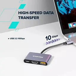 Концентратор Canyon hub DS-4 3in1 USB-C Grey (CNS-TDS4) - мініатюра 7