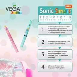 Електрична дитяча зубна щітка Vega Kids VK-500P звукова рожева - мініатюра 4
