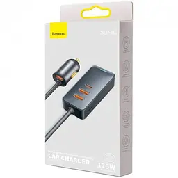 АЗУ Baseus 3USB + 1Type-C Share Together Fast Car Charger with Extension Cord 120W CCBT-B0G Grey - мініатюра 3