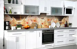 Кухонний фартух Гілка Персикова вінілова орхідея для кухні 65х250 см квіти Помаранчевий Happy Pocket Z183985