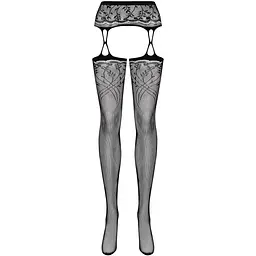 Панчохи-стокінги з рослинним малюнком Obsessive Garter stockings S206 Black S/M/L чорні - мініатюра 5