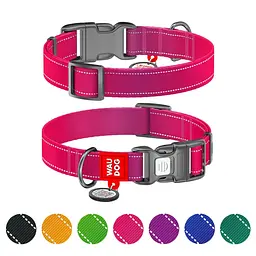 Нашийник для собак нейлоновий Waudog Nylon Mono з QR паспортом світловідбивний M рожевий - мініатюра 2
