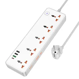 Подовжувач Hoco AC14A Rico PD30W (3USB-A/1C/5xSocket) (1.5m) White - мініатюра 4