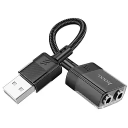 Перехідник Aux Hoco LS37 Spirit 2 in 1 transparent external sound card USB to 3.5 мм чорний - мініатюра 2