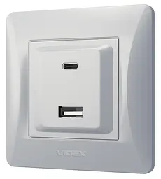 Розетка Videx Binera USB-A + USB-C PD20W срібний шовк (VF-BNCHRUC20-SS) - мініатюра 3