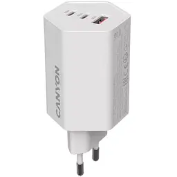 Зарядний пристрій Canyon HEXAGON 65 GaN 65W 2xPD 1xQC EU White (CND-CHAHEX65W)