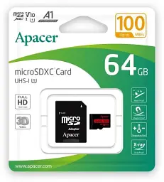 Карта пам'яті microSDXC, 64Gb, Apacer R100, Class10 UHS-I U1 V10 A1, SD адаптер, до 100 МБ/с (AP64GMCSX10UB-R) - мініатюра 2