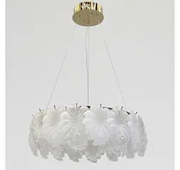 Золота світлодіодна люстра-квітка Artlight 7066-550GD з матовим рельєфним скляним листям 93W. - мініатюра 2
