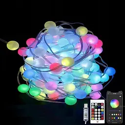 Розумна світлодіодна музична гірлянда 100LED, 10 м, кольорові RGB кульки з USB живленням та дистанційним - мініатюра 2