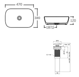 Комплект Qtap Aquarius: Раковина накладна прямокутна 470x380x120 мм White + Донний клапан PU02 (QT21112185WN47295) - мініатюра 7