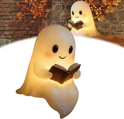 Світний привид Lscsdf Glowspirit Ghost, милий привид, що читає книгу, світний привид, зі смоли, що зігріває більше - мініатюра 6