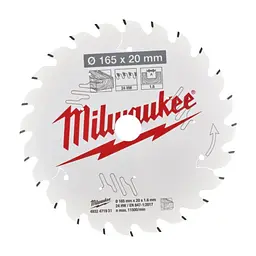 Диск пиляльний Milwaukee PFTE THIN KERF, 165х20х1,6мм, 24 зуб. (4932471931)