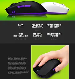 Ігрова миша HATOR HM-47 Wireless Hellyberry ESports Gaming 12000dpi 35G White-Violet - мініатюра 10