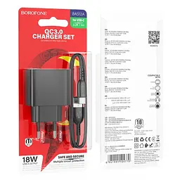 Мережевий зарядний пристрій Borofone BAS12A Erudite single port 18W/QC3.0/1USB + Type-C чорний - мініатюра 3