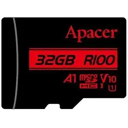 Карта пам'яті Apacer microSDHC, 32Gb, R100, Class10 UHS-I U1 V10 A1, без адаптера, до 100 МБ/с (AP32GMCSH10UB-RA)