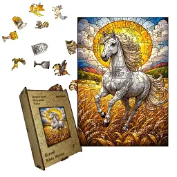 Деревянный пазл puzzlean Белый Конь Жатвы, А3, Деревянная коробка 200 элементов