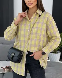 Сорочка жіноча в клітку з котону 20789 S-XL жовта
