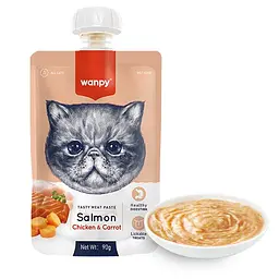 Рідкий корм для котів Wanpy Salmon Chicken & Carrot ВАНПІ КРЕМ-ПЮРЕ ЛОСОСЬ І КУРКА З МОРКВОЮ, 90 г